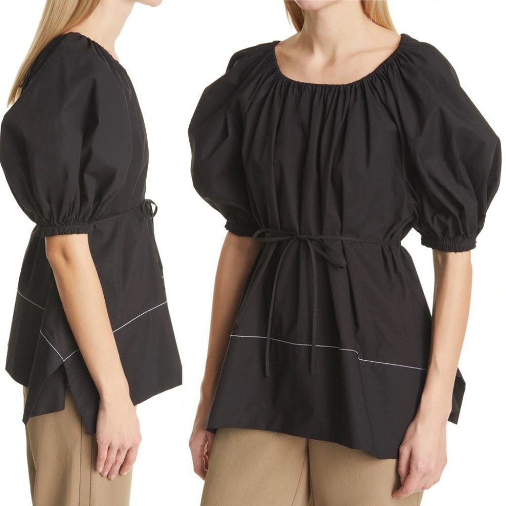 NEW Proenza Scouler Black Puff Sleeve Poplin Top Contrast Stitching Minimalist 2 - Picture 5 of 15